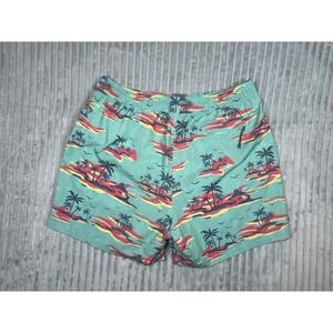 AFTCO Swim Trunks Men's L Mesh Lined Zip Pocket Colorful Island Print Preppy